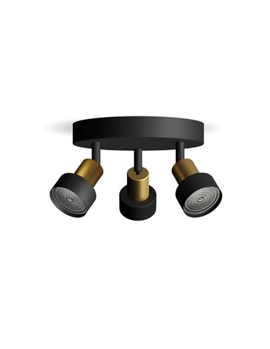 Candeeiro de teto com 3 focos CONDUIT 3xGU10 (não incluídos), preto e latão, ClickFix