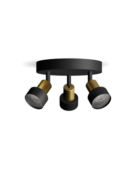 Plafonnier avec 3 Spots CONDUIT 3xGU10 (Non inclus), Noir et laiton, ClickFix
