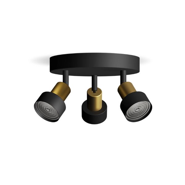 Plafón de techo con 3 Focos CONDUIT 3xGU10 (No incl.), Negro y latón,ClickFix