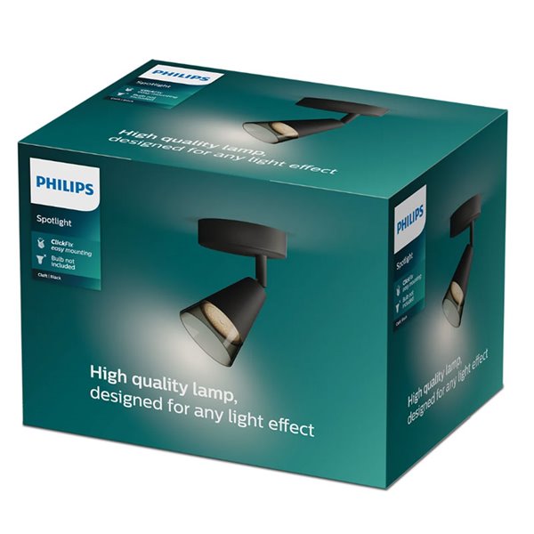 Foco de techo/pared en forma de cono vidrio negro CLEFT GU10 (No incl.), ClickFix