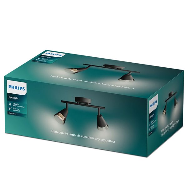 Regleta de 2 Focos en forma de cono CLEFT 2xGU10 (No incl.) vidrio Negro, ClickFix