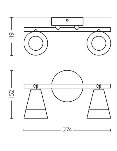 Regleta de 2 Focos en forma de cono CLEFT 2xGU10 (No incl.) vidrio Negro, ClickFix