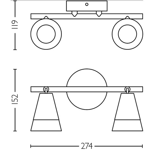 Regleta de 2 Focos en forma de cono CLEFT 2xGU10 (No incl.) vidrio Negro, ClickFix