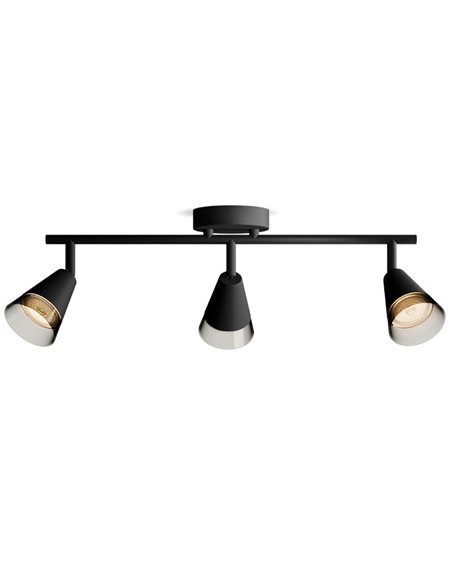 Réglette à 3 lampes CLEFT 3xGU10 conique (Non incluse) Verre noir, ClickFix