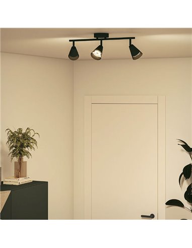 Regleta de 3 Focos en forma de cono CLEFT 3xGU10 (No incl.) vidrio Negro, ClickFix