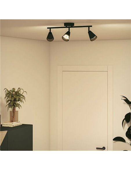 Réglette à 3 lampes CLEFT 3xGU10 conique (Non incluse) Verre noir, ClickFix