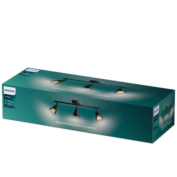 Réglette à 3 lampes CLEFT 3xGU10 conique (Non incluse) Verre noir, ClickFix