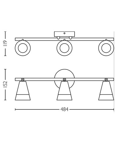 CLEFT 3xGU10 tira de 3 lâmpadas em forma de cone (não incluída) Vidro preto, ClickFix