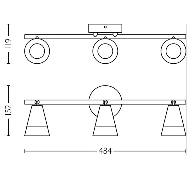 Regleta de 3 Focos en forma de cono CLEFT 3xGU10 (No incl.) vidrio Negro, ClickFix