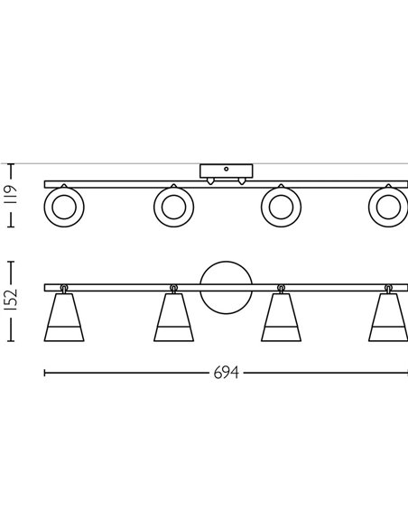 Regleta de 4 Focos en forma de cono CLEFT 4xGU10 (No incl.) vidrio Negro, ClickFix