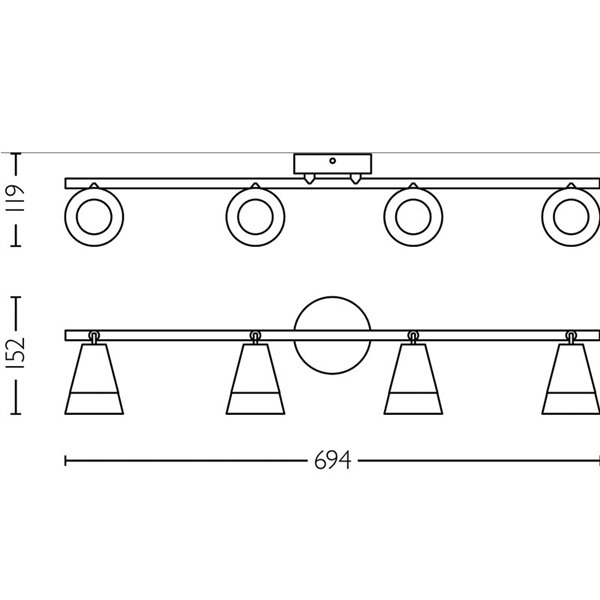 Regleta de 4 Focos en forma de cono CLEFT 4xGU10 (No incl.) vidrio Negro, ClickFix