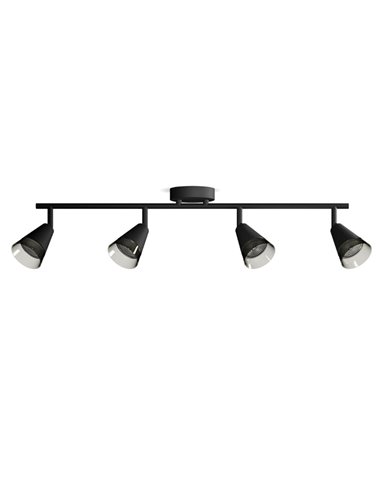 Barrette de 4 spots coniques CLEFT 4xGU10 (Non incl.) Verre noir, ClickFix