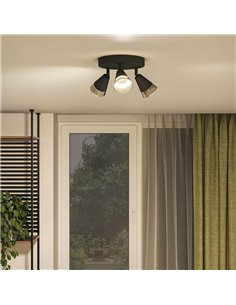 Candeeiro de teto com 3 focos CLEFT 3xGU10 (não incluídos) em forma de cone de vidro preto, ClickFix 2