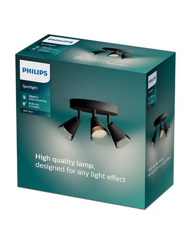 Plafón de techo con 3 Focos CLEFT 3xGU10 (No incl.) en forma de cono de vidrio Negro, ClickFix