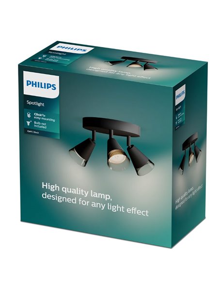 Plafón de techo con 3 Focos CLEFT 3xGU10 (No incl.) en forma de cono de vidrio Negro, ClickFix