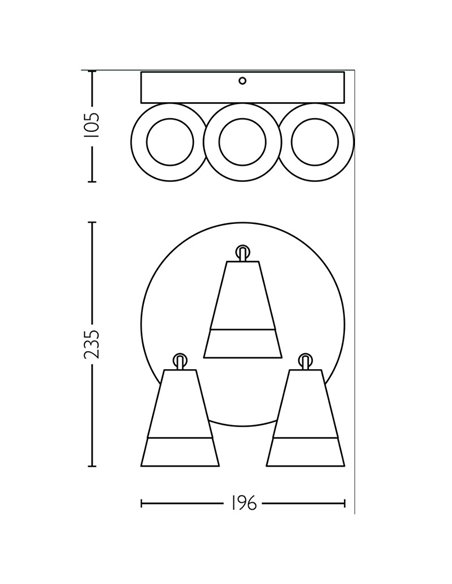 Plafón de techo con 3 Focos CLEFT 3xGU10 (No incl.) en forma de cono de vidrio Negro, ClickFix