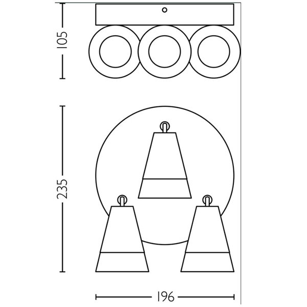 Plafón de techo con 3 Focos CLEFT 3xGU10 (No incl.) en forma de cono de vidrio Negro, ClickFix