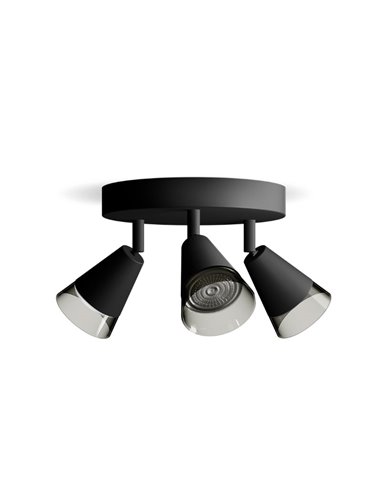 Plafonnier avec 3 Spots CLEFT 3xGU10 (Non inclus) en forme de cône de verre Noir, ClickFix