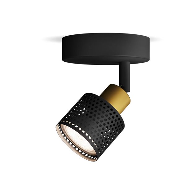 Foco de techo/pared estilo industrial perforado negro y latón NIALL, GU10 (No incl.), ClickFix