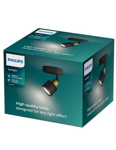 Spot plafond/mur style industriel perforé noir et laiton NIALL, GU10 (non incl.), ClickFix