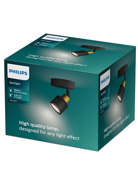 Spot plafond/mur style industriel perforé noir et laiton NIALL, GU10 (non incl.), ClickFix