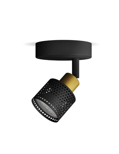 Refletor de teto/parede estilo industrial perfurado preto e latão NIALL, GU10 (não incluído), ClickFix