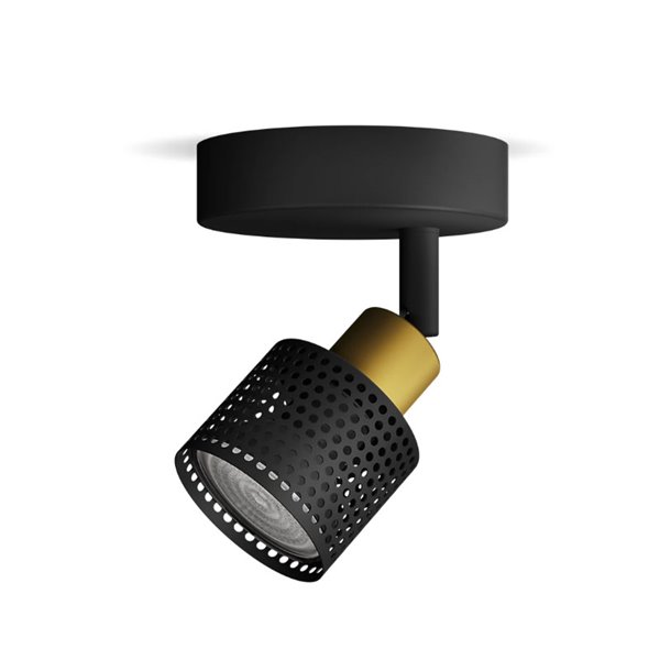 Refletor de teto/parede estilo industrial perfurado preto e latão NIALL, GU10 (não incluído), ClickFix