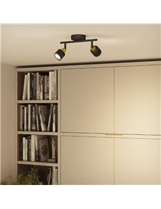 Faixa de 2 luzes estilo industrial perfurada em preto e latão NIALL, 2xGU10 (não incl.), ClickFix 2