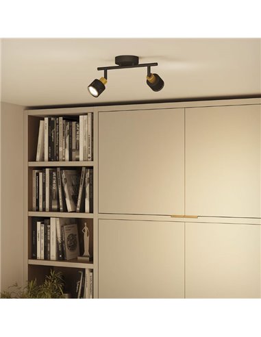 Regleta de 2 Focos estilo industrial perforado NIALL negro y latón, 2xGU10 (No incl.), ClickFix