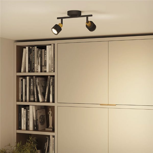 Faixa de 2 luzes estilo industrial perfurada em preto e latão NIALL, 2xGU10 (não incl.), ClickFix