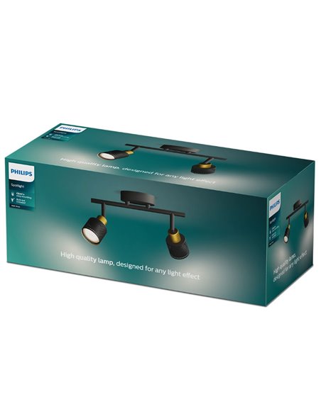 Faixa de 2 luzes estilo industrial perfurada em preto e latão NIALL, 2xGU10 (não incl.), ClickFix