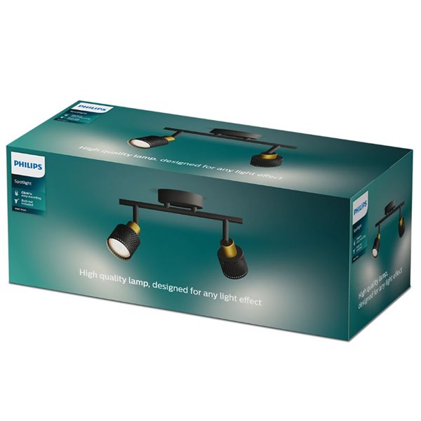 Faixa de 2 luzes estilo industrial perfurada em preto e latão NIALL, 2xGU10 (não incl.), ClickFix