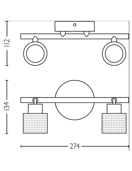 Bande à 2 lumières de style industriel perforé noir et laiton NIALL, 2xGU10 (non incl.), ClickFix