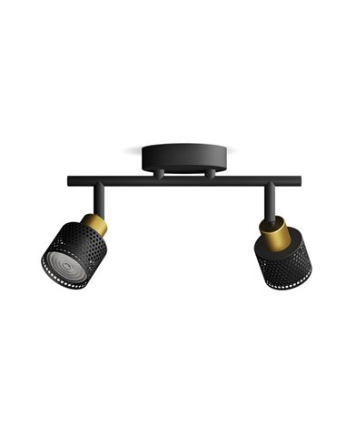 Bande à 2 lumières de style industriel perforé noir et laiton NIALL, 2xGU10 (non incl.), ClickFix