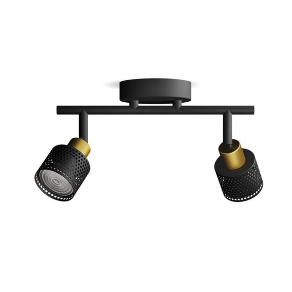 Faixa de 2 luzes estilo industrial perfurada em preto e latão NIALL, 2xGU10 (não incl.), ClickFix