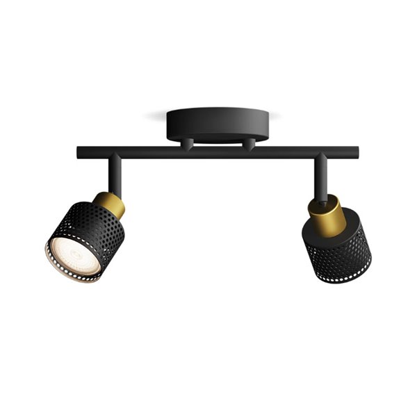 Faixa de 2 luzes estilo industrial perfurada em preto e latão NIALL, 2xGU10 (não incl.), ClickFix