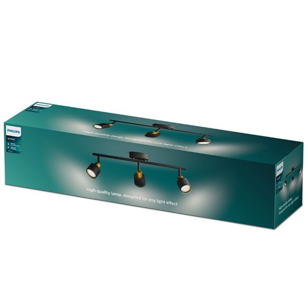 Faixa de 3 luzes estilo industrial perfurada em preto e latão NIALL, 3xGU10 (não incl.), ClickFix