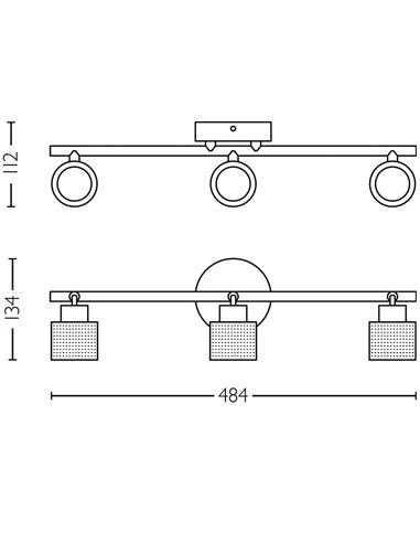 Regleta de 3 Focos estilo industrial perforado NIALL negro y latón, 3xGU10 (No incl.), ClickFix