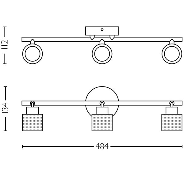 Faixa de 3 luzes estilo industrial perfurada em preto e latão NIALL, 3xGU10 (não incl.), ClickFix