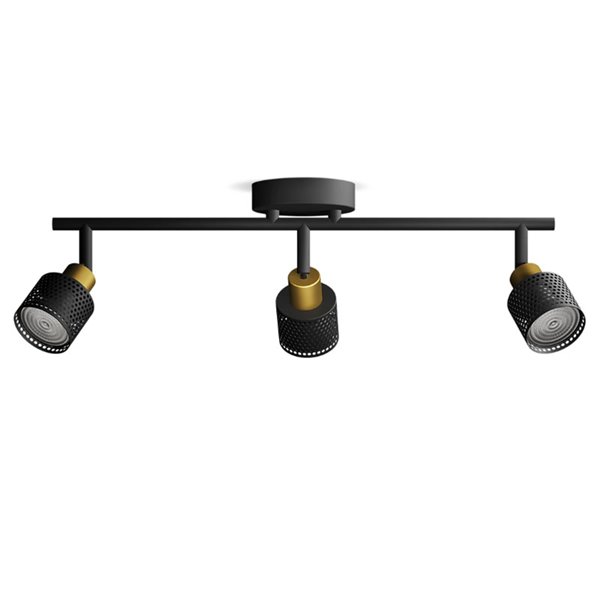 Regleta de 3 Focos estilo industrial perforado NIALL negro y latón, 3xGU10 (No incl.), ClickFix