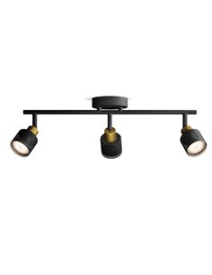 Regleta de 3 Focos estilo industrial perforado NIALL negro y latón, 3xGU10 (No incl.), ClickFix