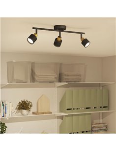 Bande à 3 lumières de style industriel perforé noir et laiton NIALL, 3xGU10 (non incl.), ClickFix 2