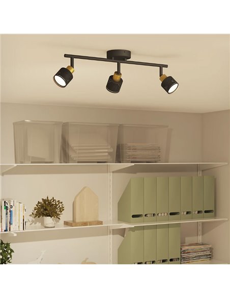 Faixa de 3 luzes estilo industrial perfurada em preto e latão NIALL, 3xGU10 (não incl.), ClickFix
