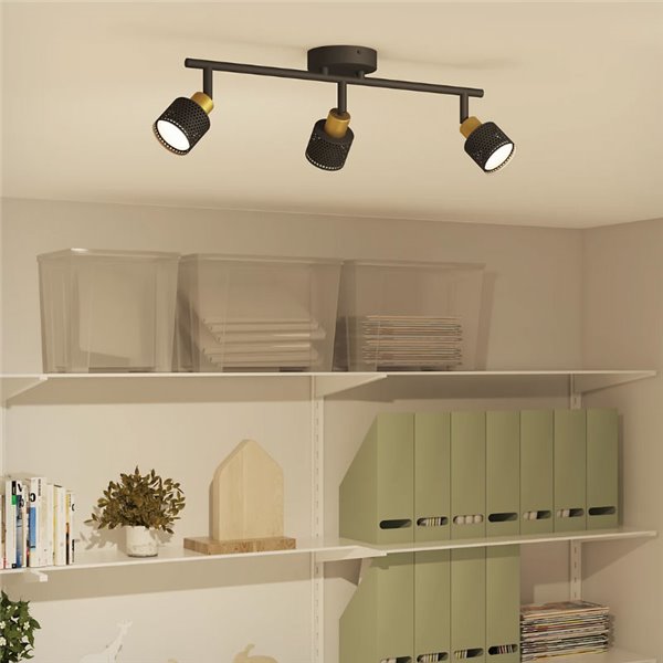 Faixa de 3 luzes estilo industrial perfurada em preto e latão NIALL, 3xGU10 (não incl.), ClickFix