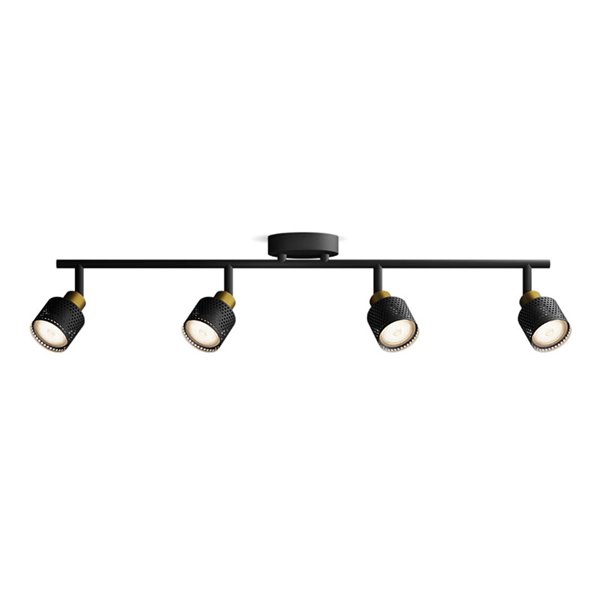 Regleta de 4 Focos estilo industrial perforado NIALL negro y latón, 4xGU10 (No incl.), ClickFix