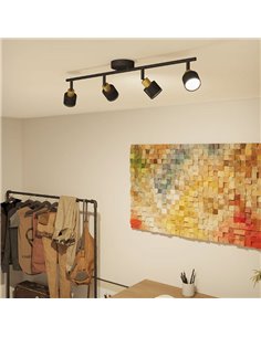 Bande à 4 lumières de style industriel perforé noir et laiton NIALL, 4xGU10 (non incl.), ClickFix 2