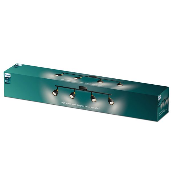 Regleta de 4 Focos estilo industrial perforado NIALL negro y latón, 4xGU10 (No incl.), ClickFix