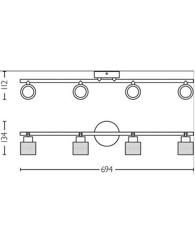 Bande à 4 lumières de style industriel perforé noir et laiton NIALL, 4xGU10 (non incl.), ClickFix