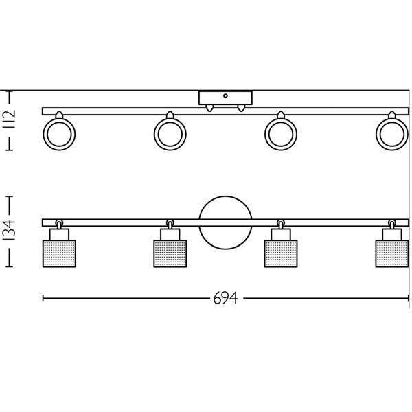Regleta de 4 Focos estilo industrial perforado NIALL negro y latón, 4xGU10 (No incl.), ClickFix
