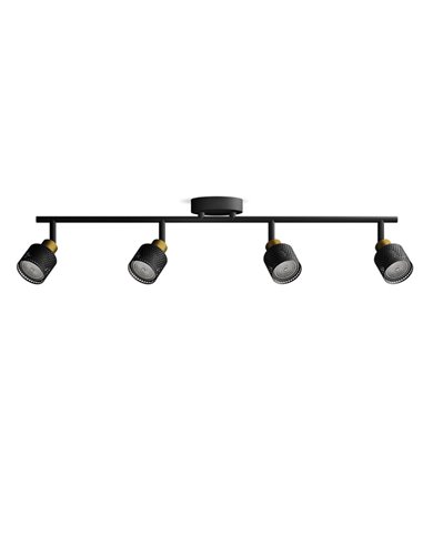 Bande à 4 lumières de style industriel perforé noir et laiton NIALL, 4xGU10 (non incl.), ClickFix